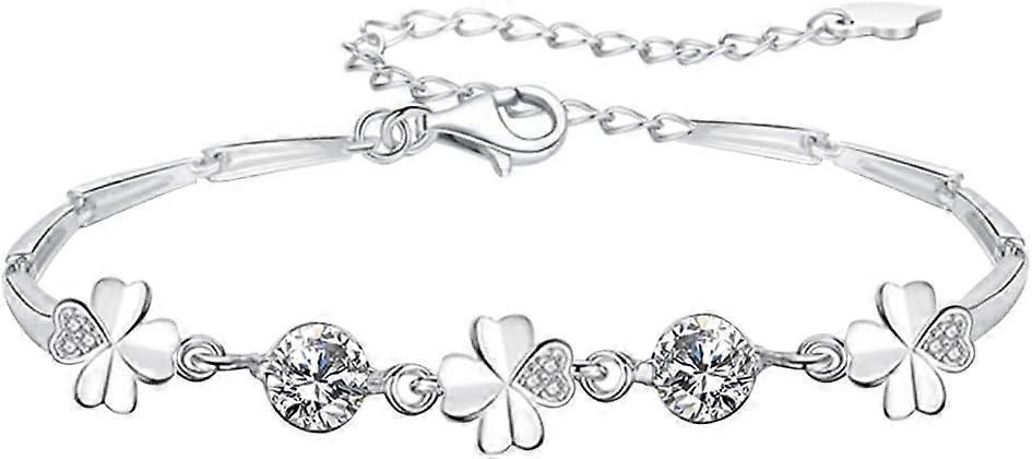 Silver Bracelet for Women,Four-Leaf Clover Bracelet Shiny Crystal Diamond Adjustable Bracelet Mother's Day Jewelry Gift Birthday Christmas Gifts for Women - Image 1