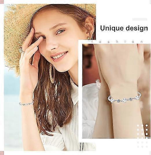 Silver Bracelet for Women,Four-Leaf Clover Bracelet Shiny Crystal Diamond Adjustable Bracelet Mother's Day Jewelry Gift Birthday Christmas Gifts for Women - Image 3