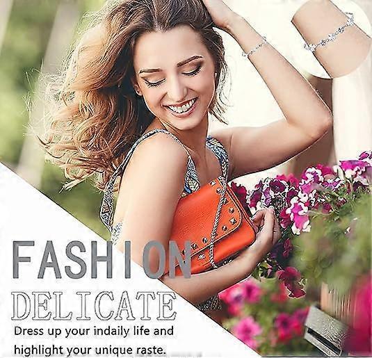 Silver Bracelet for Women,Four-Leaf Clover Bracelet Shiny Crystal Diamond Adjustable Bracelet Mother's Day Jewelry Gift Birthday Christmas Gifts for Women - Image 4