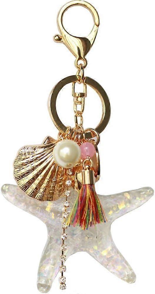 Silver Cross Rhinestone Keychain Charm Pendant Purse Bag Crystal Key Holder Arts Craft Pendant Inspiration Key Ring (starfish & shell) - Image 1