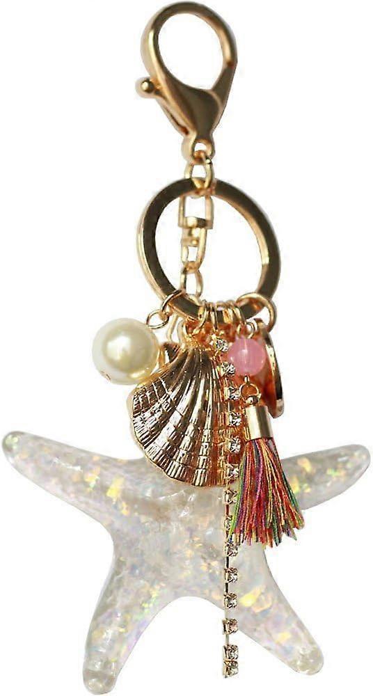 Silver Cross Rhinestone Keychain Charm Pendant Purse Bag Crystal Key Holder Arts Craft Pendant Inspiration Key Ring (starfish & shell) - Image 2
