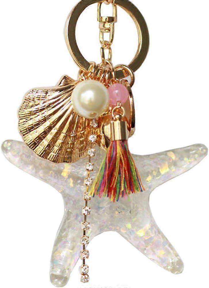Silver Cross Rhinestone Keychain Charm Pendant Purse Bag Crystal Key Holder Arts Craft Pendant Inspiration Key Ring (starfish & shell) - Image 3