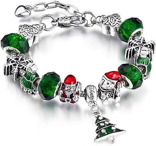 Silver Tone Charm Bracelet With Christmas Tree Bell Crystal And Murano Glass Beads Snake Chain For Women & Girls Comes In A Gift Box - Image 1