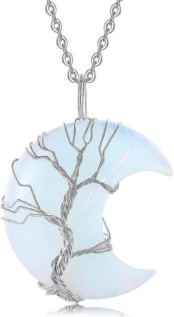 Tree of Life Wire Wrapped Crescent Moon Pendant Necklace Reiki Healing Crystal Stone Necklaces Natural Gemstone Quartz Jewelry for Women - Image 1