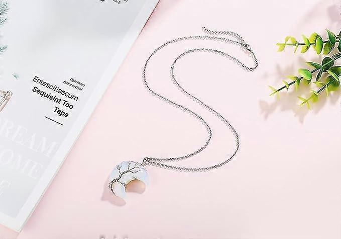 Tree of Life Wire Wrapped Crescent Moon Pendant Necklace Reiki Healing Crystal Stone Necklaces Natural Gemstone Quartz Jewelry for Women - Image 5