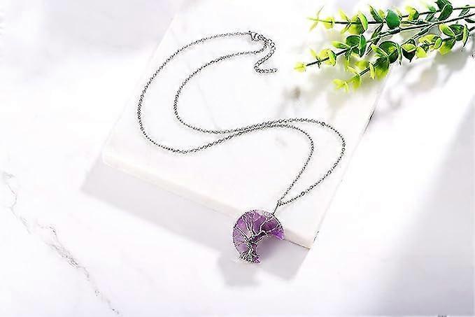 Tree of Life Wire Wrapped Crescent Moon Pendant Necklace Reiki Healing Crystal Stone Necklaces Natural Gemstone Quartz Jewelry for Women - Image 4