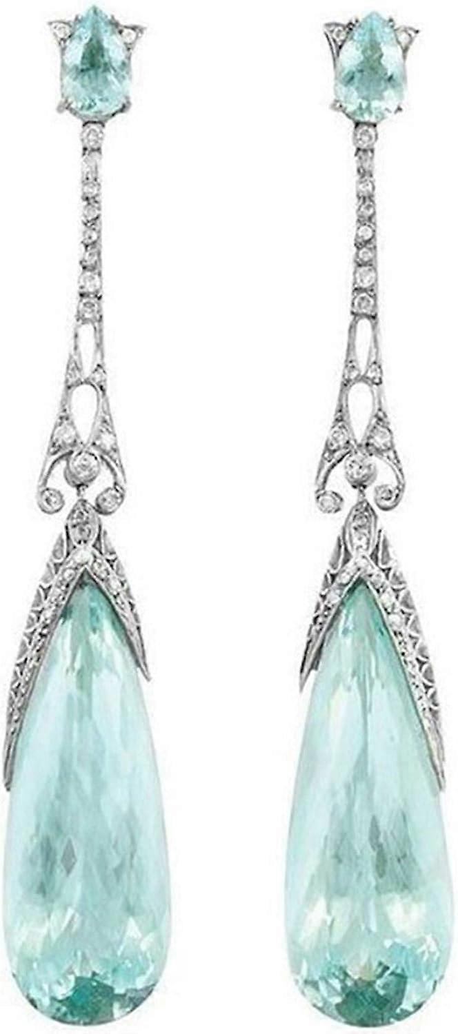 Water Drop Long Dangle Earrings Crystal Waterdrop Pierced Crystal Teardrop Long Earrings for Women Simple Jewelry, Blue - Image 1