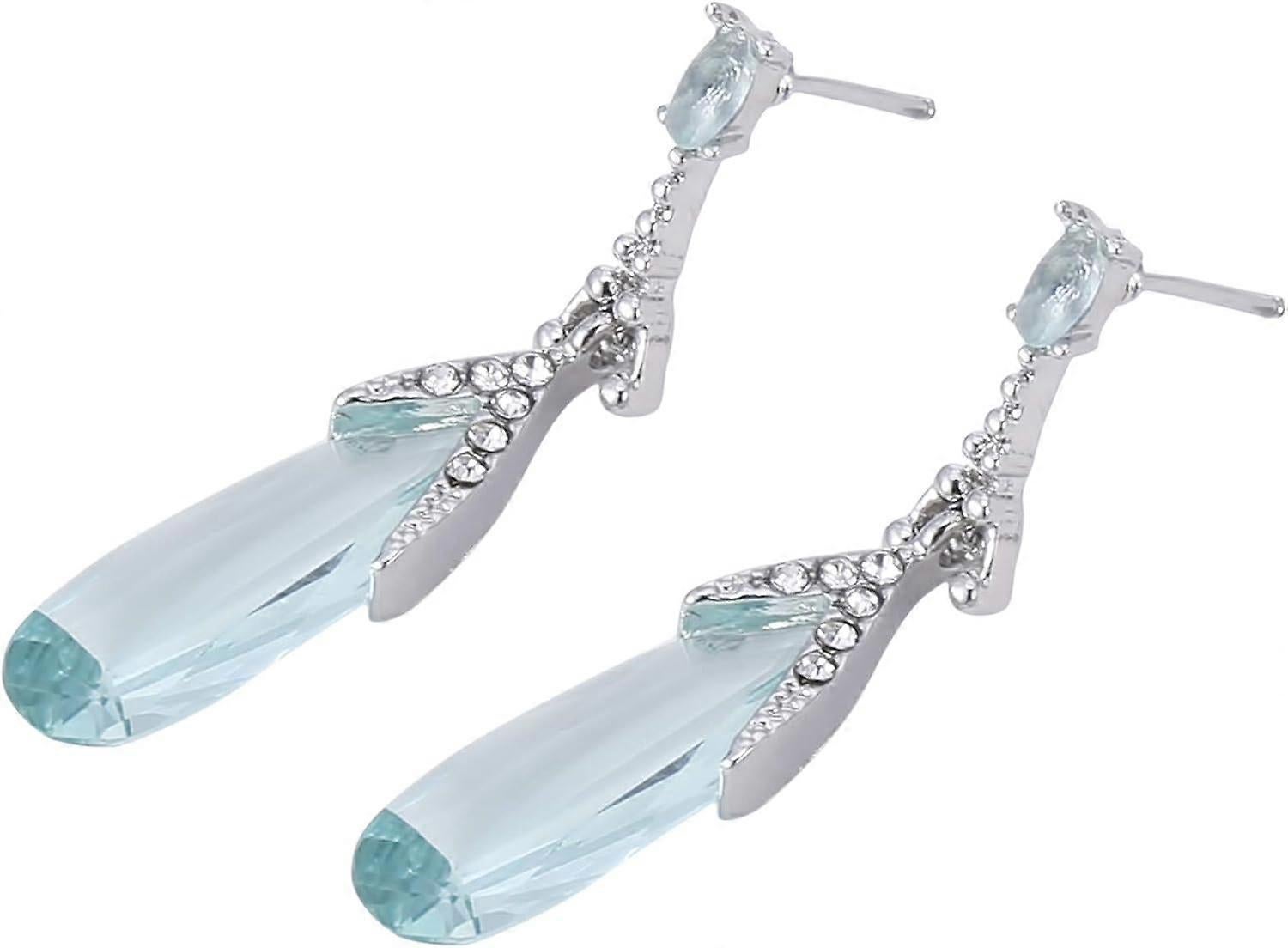 Water Drop Long Dangle Earrings Crystal Waterdrop Pierced Crystal Teardrop Long Earrings for Women Simple Jewelry, Blue - Image 2