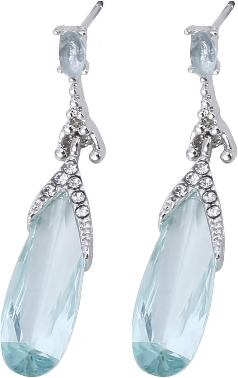 Water Drop Long Dangle Earrings Crystal Waterdrop Pierced Crystal Teardrop Long Earrings for Women Simple Jewelry, Blue - Image 3