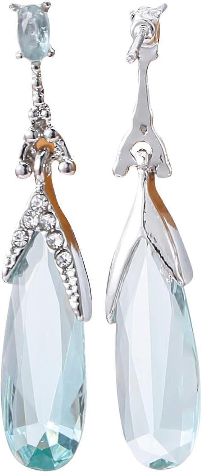 Water Drop Long Dangle Earrings Crystal Waterdrop Pierced Crystal Teardrop Long Earrings for Women Simple Jewelry, Blue - Image 4