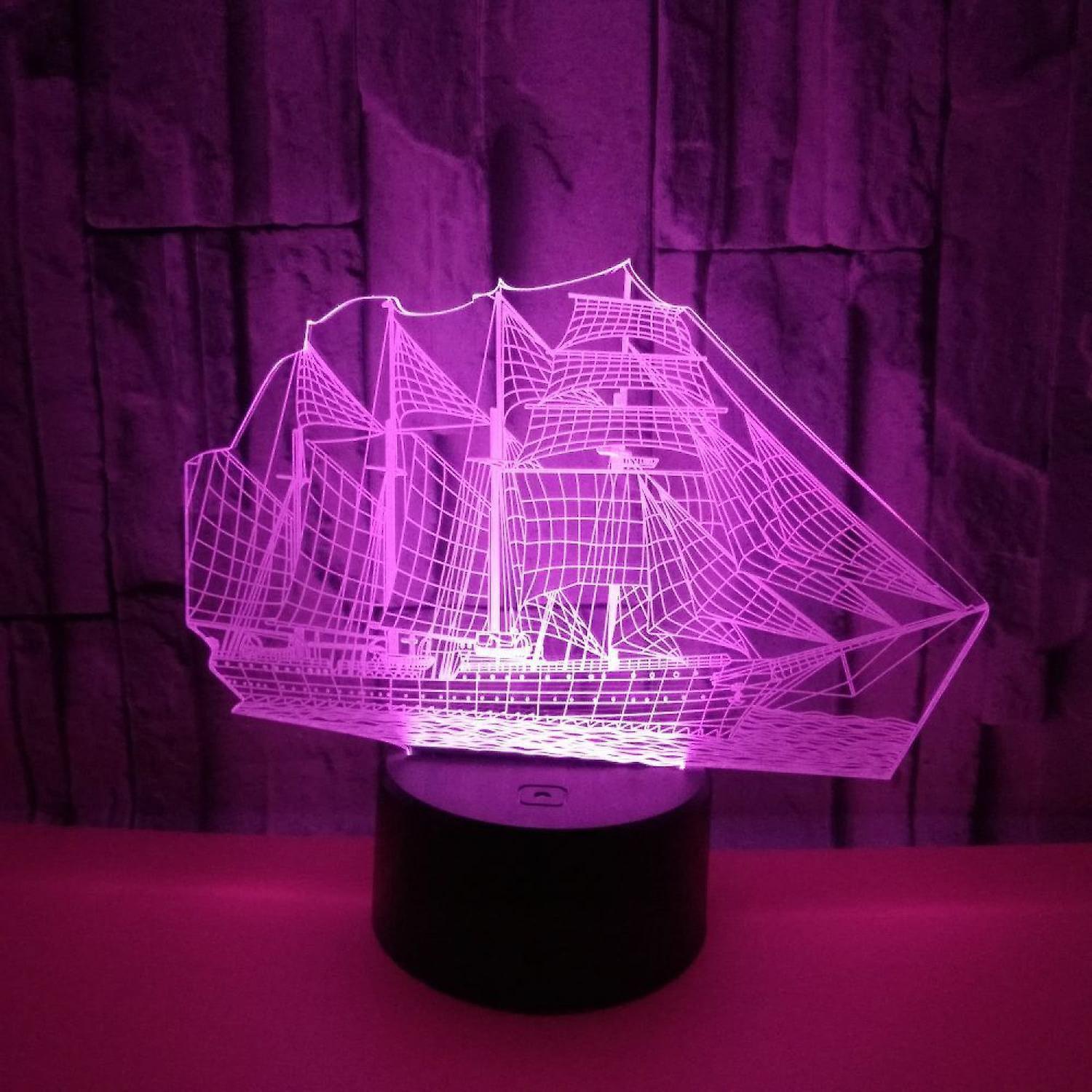 3D Illusion Sailboat LED Night Light 7 Colors Grad - Image 1