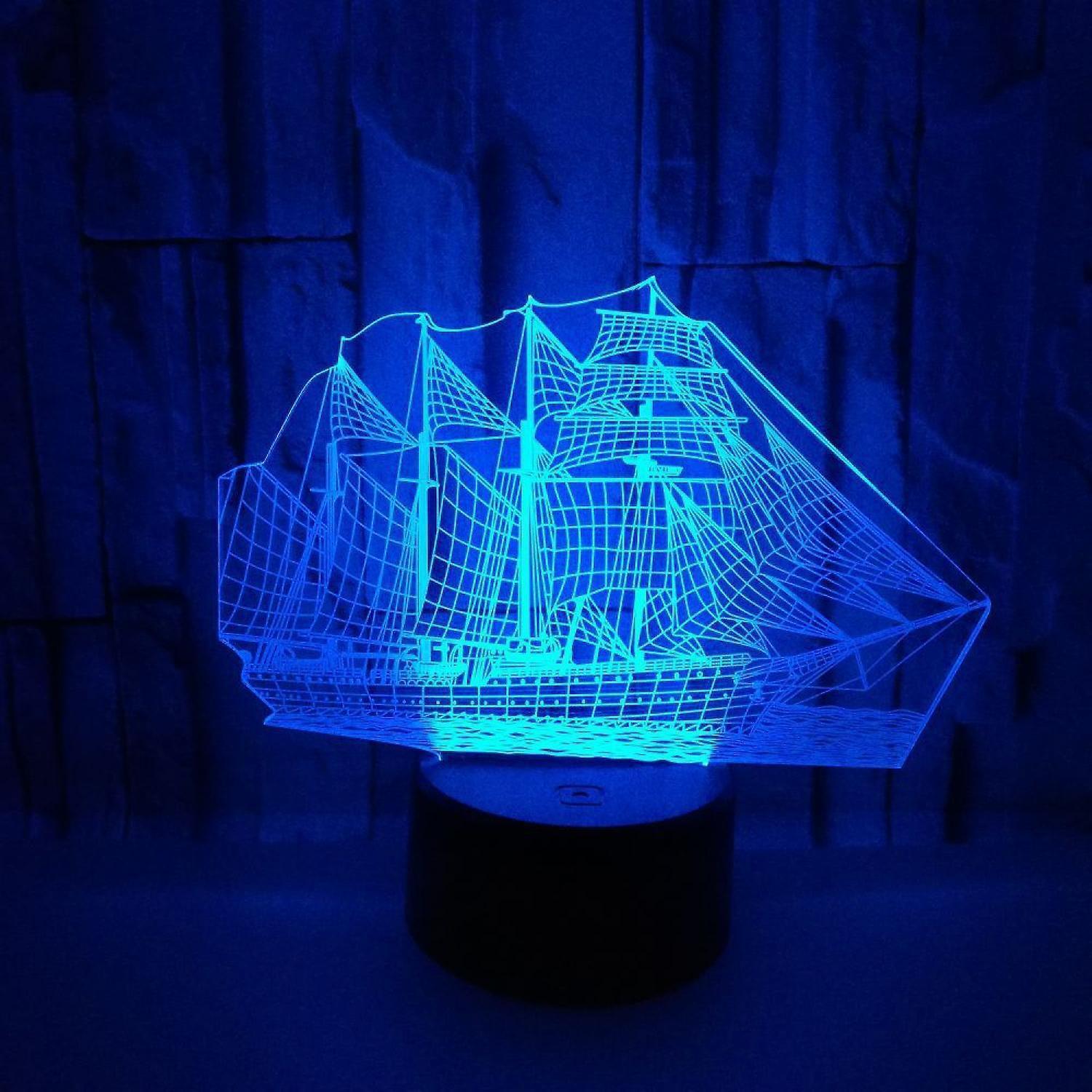 3D Illusion Sailboat LED Night Light 7 Colors Grad - Image 2