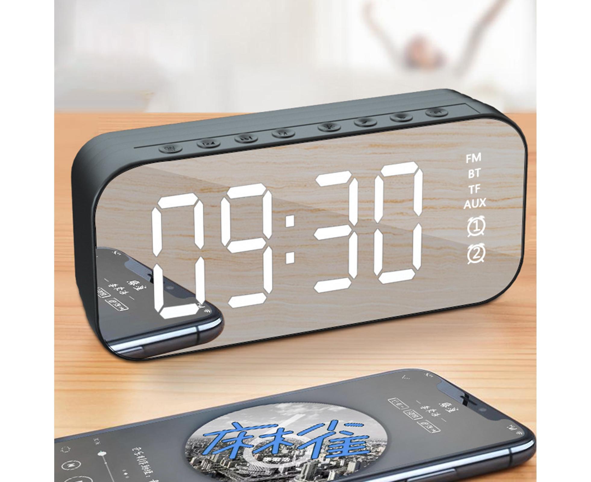 4.2 Version Alarm Clock Handsfree Multifunctional ABS LED Digital Display Mirror Screen Bluetooth-compatible Subwoofer Desktop Decor - Black - Image 3