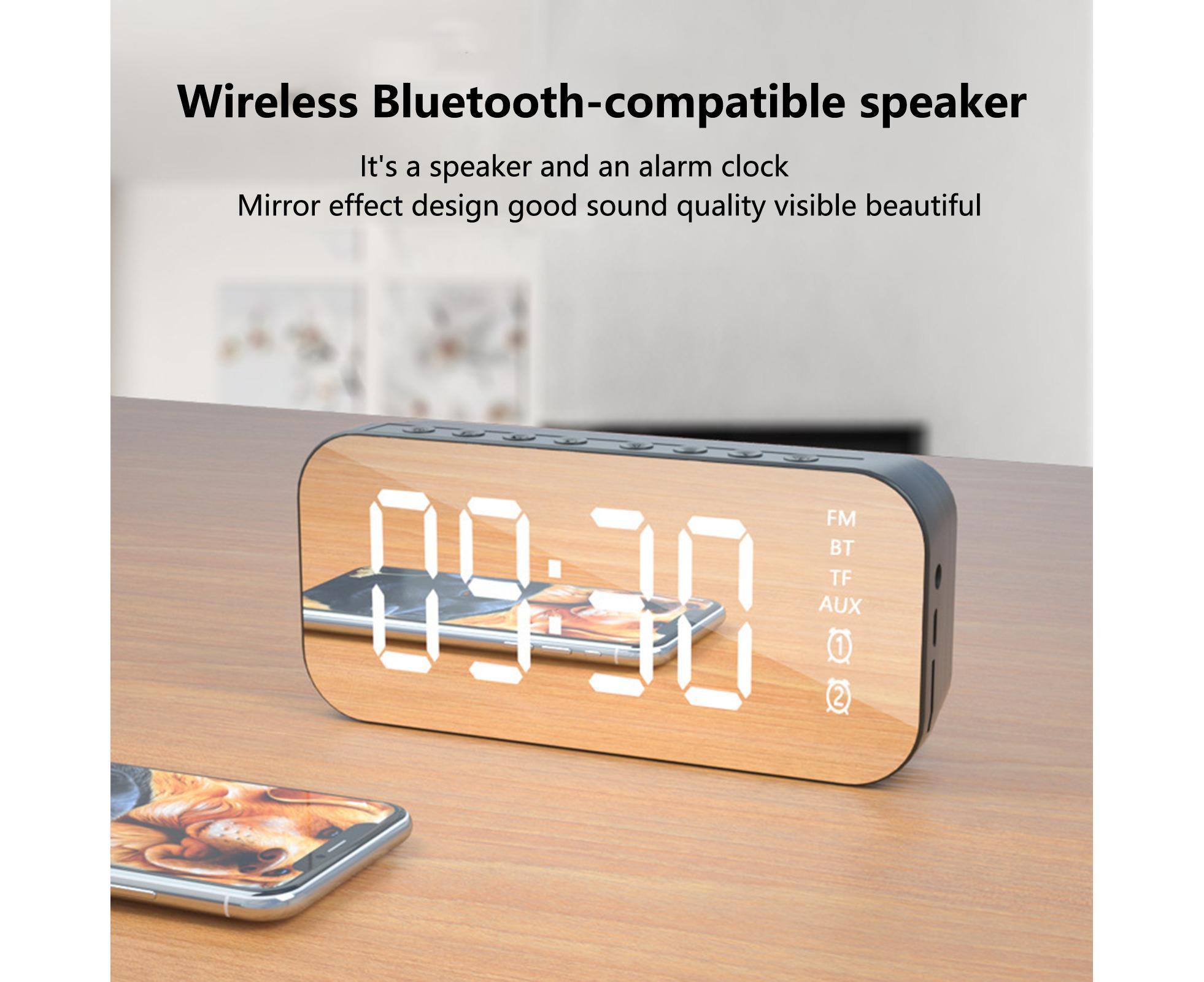 4.2 Version Alarm Clock Handsfree Multifunctional ABS LED Digital Display Mirror Screen Bluetooth-compatible Subwoofer Desktop Decor - Black - Image 4