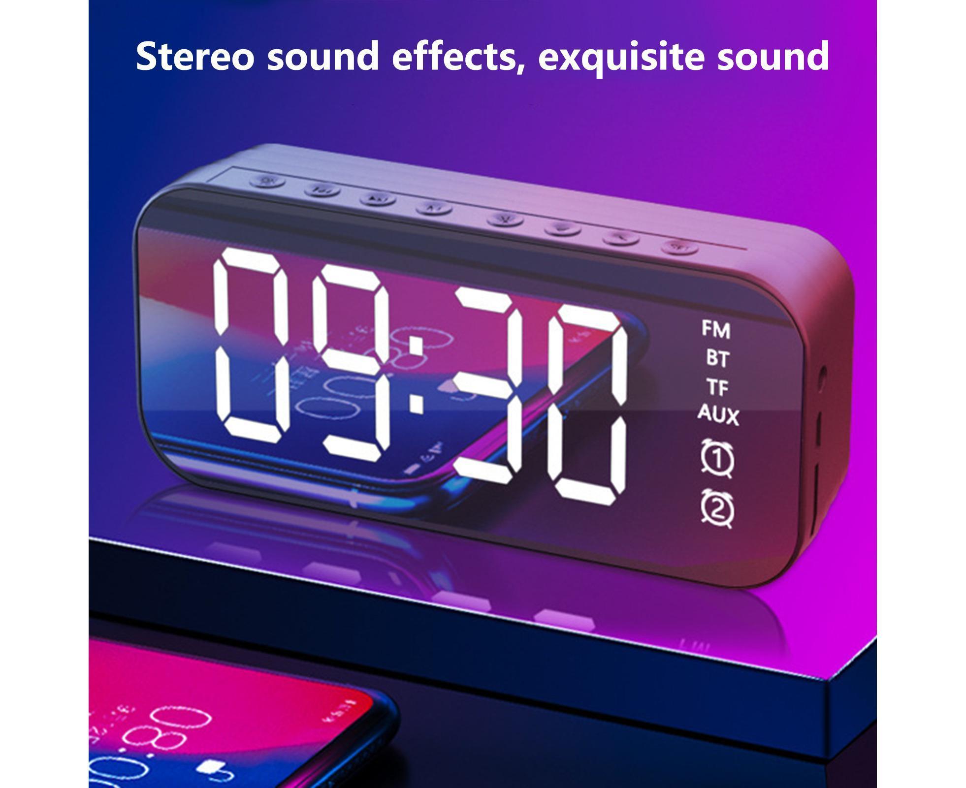 4.2 Version Alarm Clock Handsfree Multifunctional ABS LED Digital Display Mirror Screen Bluetooth-compatible Subwoofer Desktop Decor - Black - Image 5