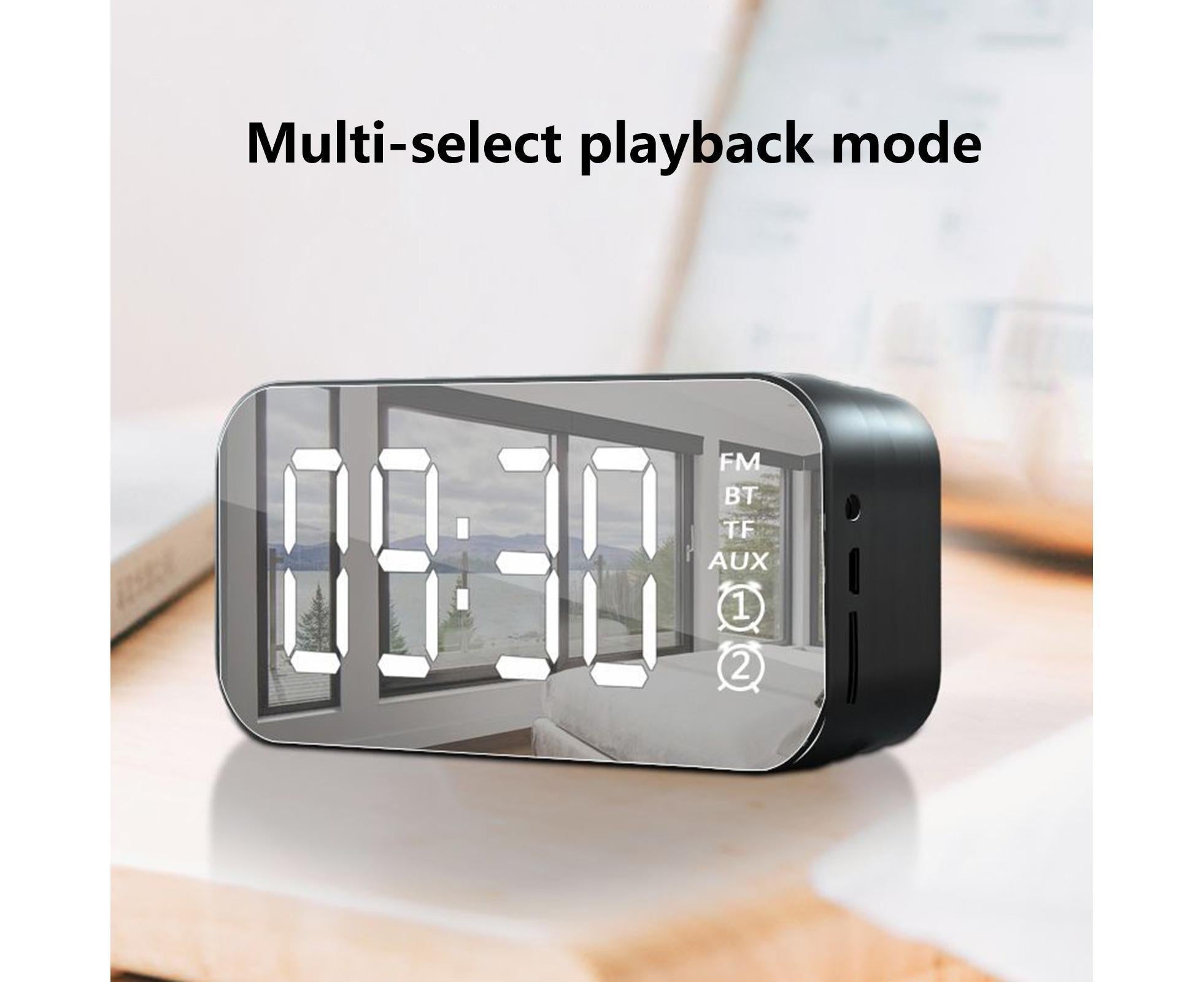 4.2 Version Alarm Clock Handsfree Multifunctional ABS LED Digital Display Mirror Screen Bluetooth-compatible Subwoofer Desktop Decor - Black - Image 6