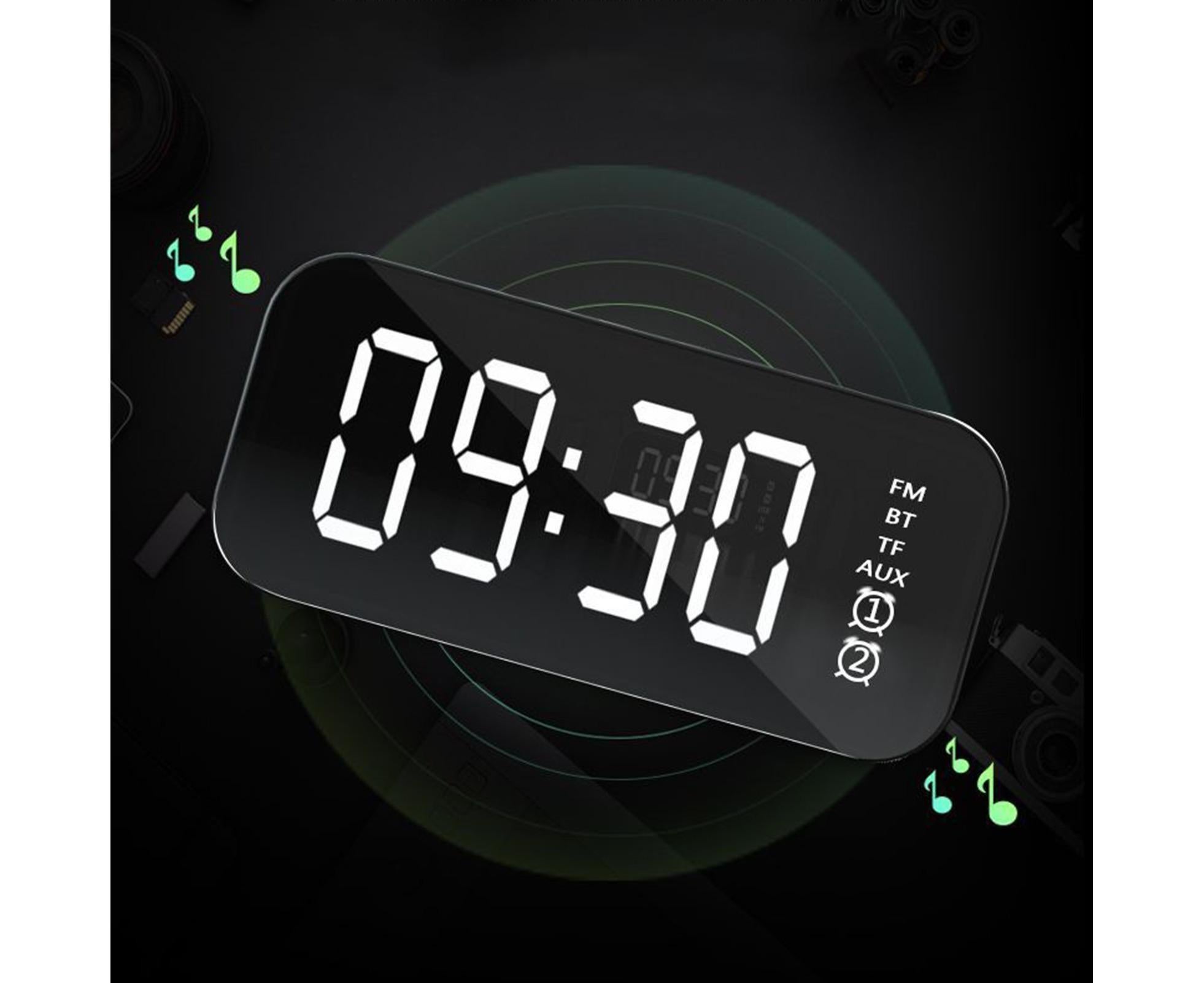4.2 Version Alarm Clock Handsfree Multifunctional ABS LED Digital Display Mirror Screen Bluetooth-compatible Subwoofer Desktop Decor - Black - Image 7