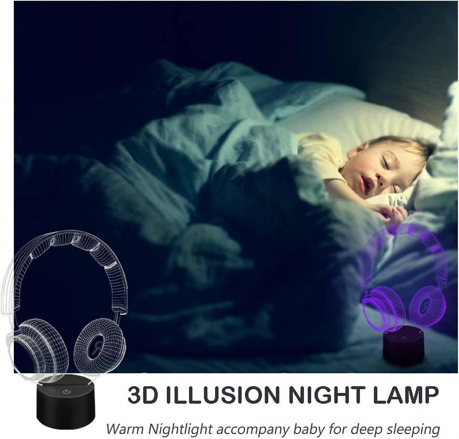 3D Illusion Headphone Headset Night Light 7 Colors - Image 2