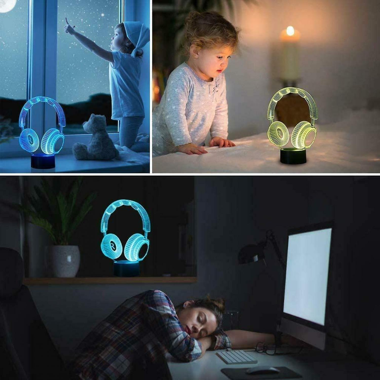 3D Illusion Headphone Headset Night Light 7 Colors - Image 4
