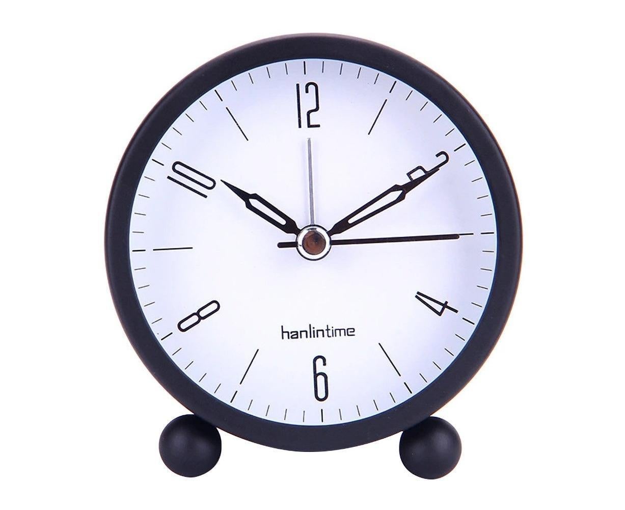 4inch Metal Round Alarm Clock Quiet Desktop Bedroom Battery Operated Timepiece - Black - Image 1