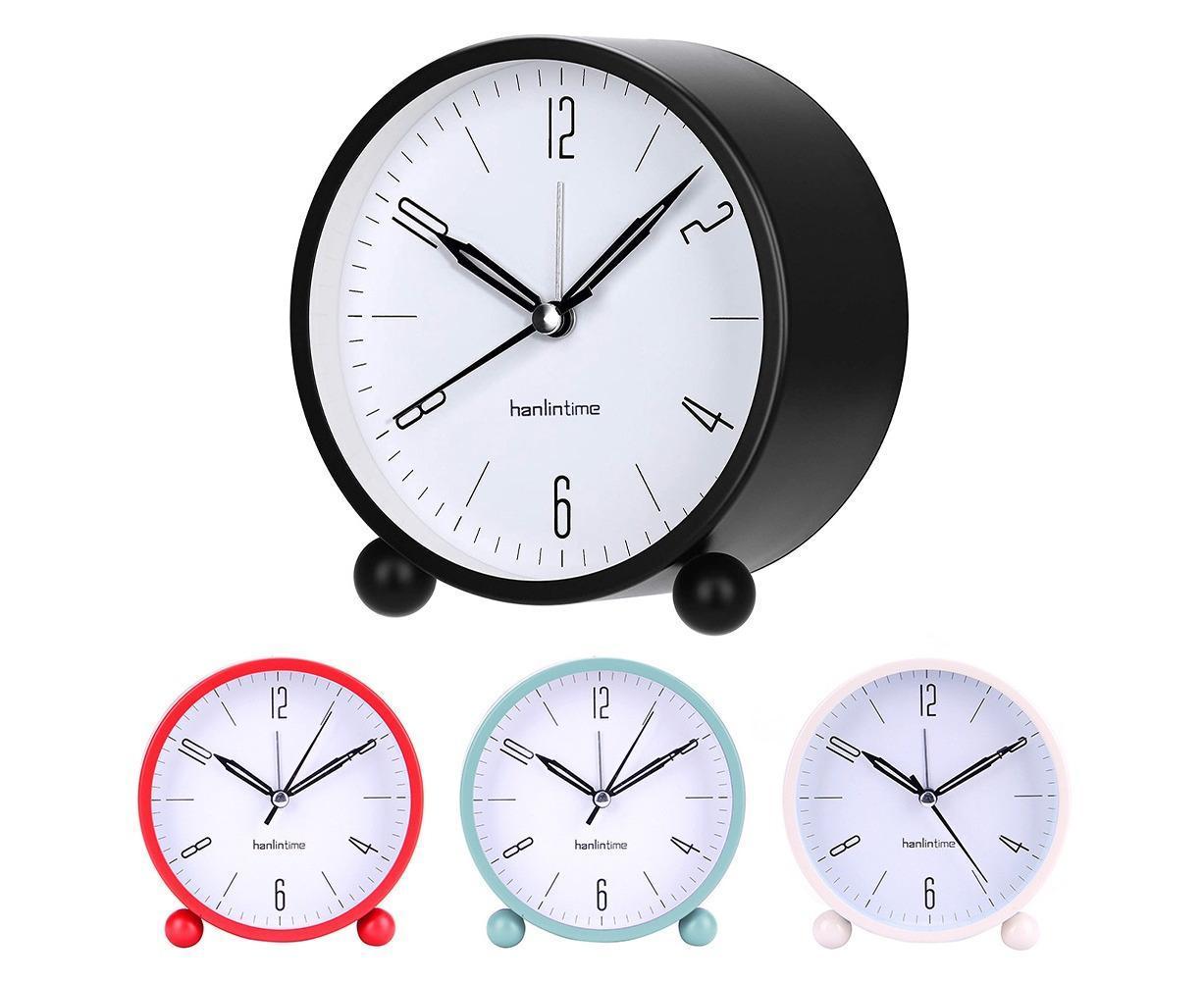 4inch Metal Round Alarm Clock Quiet Desktop Bedroom Battery Operated Timepiece - Black - Image 2