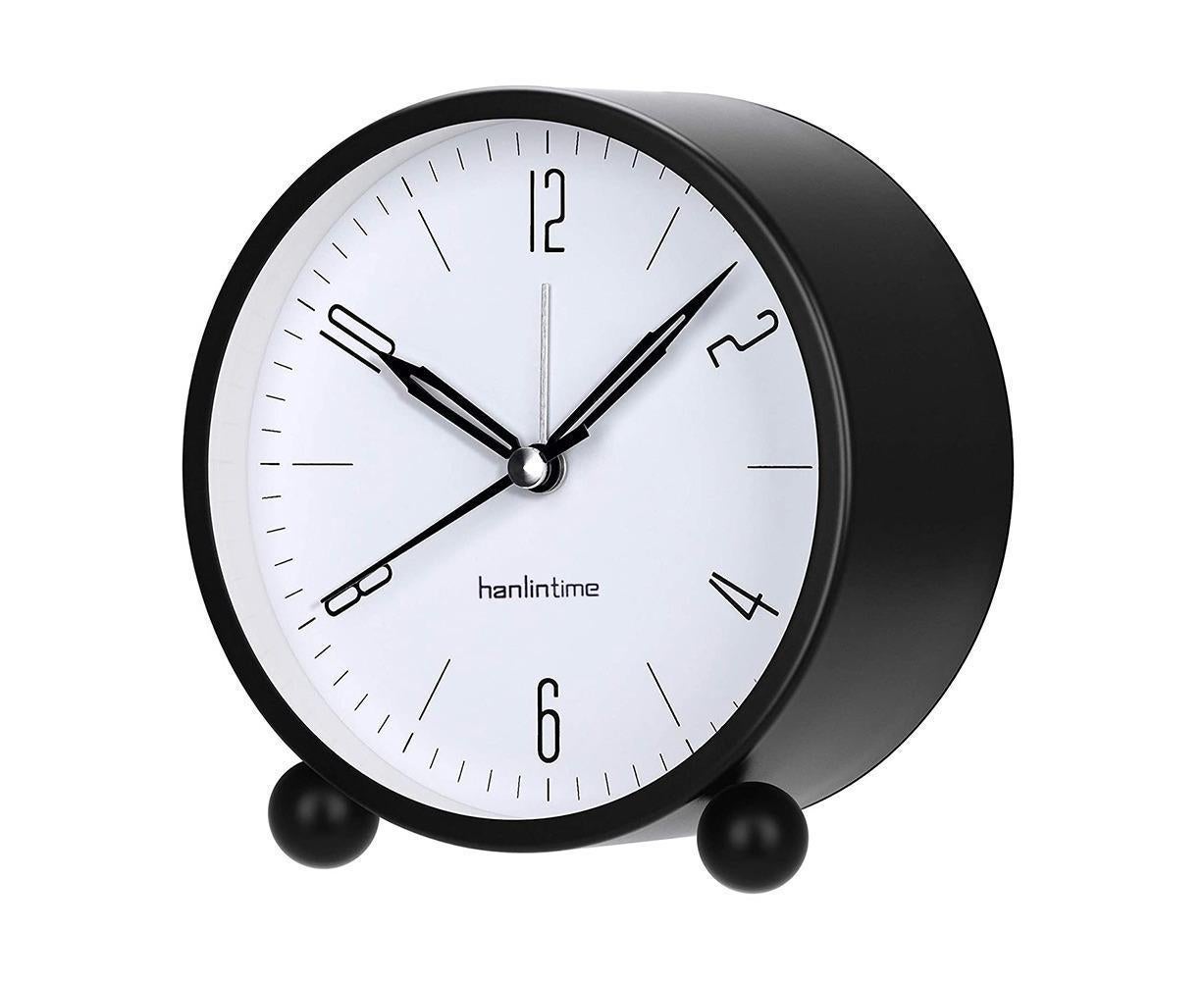 4inch Metal Round Alarm Clock Quiet Desktop Bedroom Battery Operated Timepiece - Black - Image 3