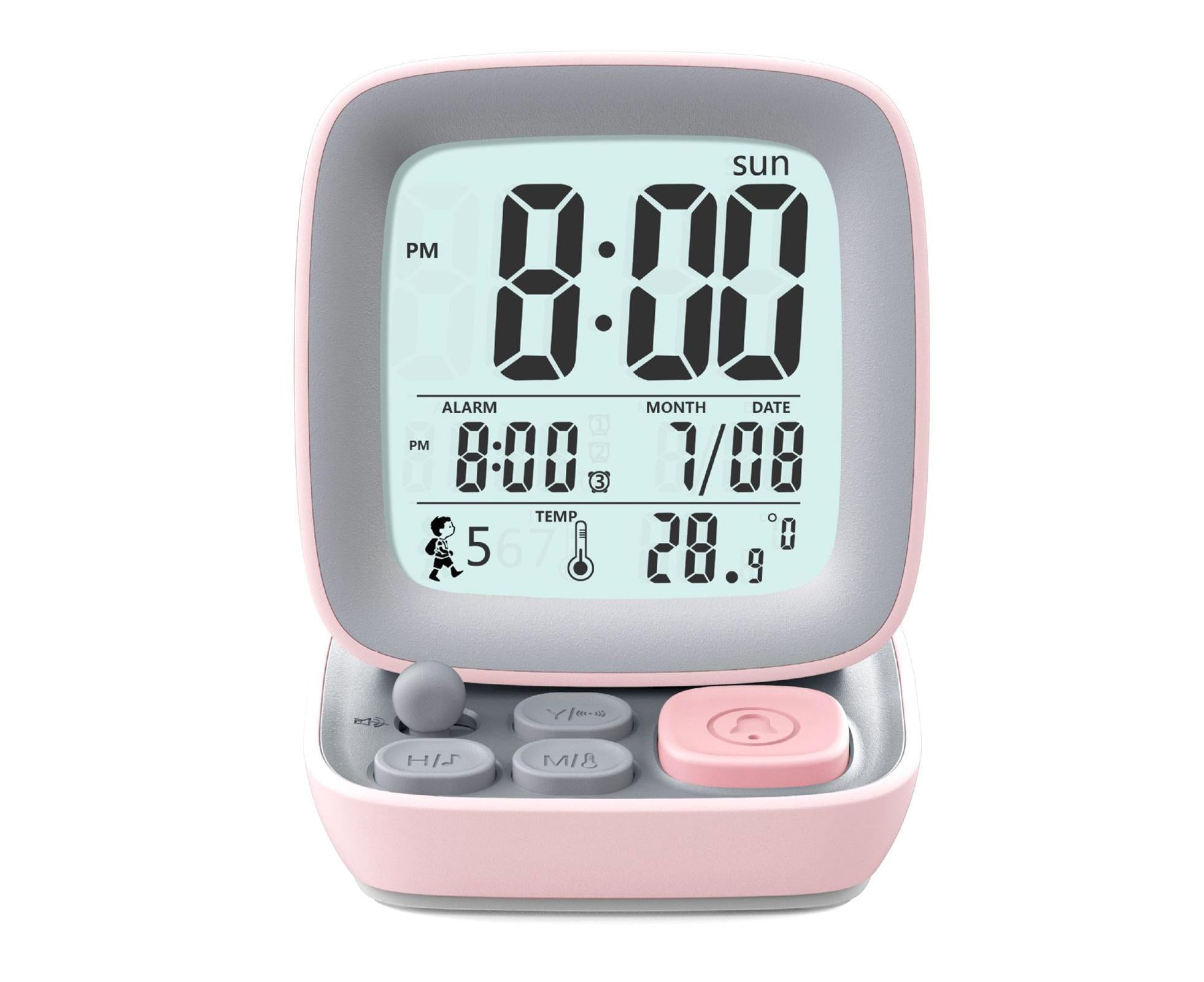 500mAh Alarm Clock Mute Battery Operated ABS Snooze Chargeable Digital Clock for babies - Pink - Image 1
