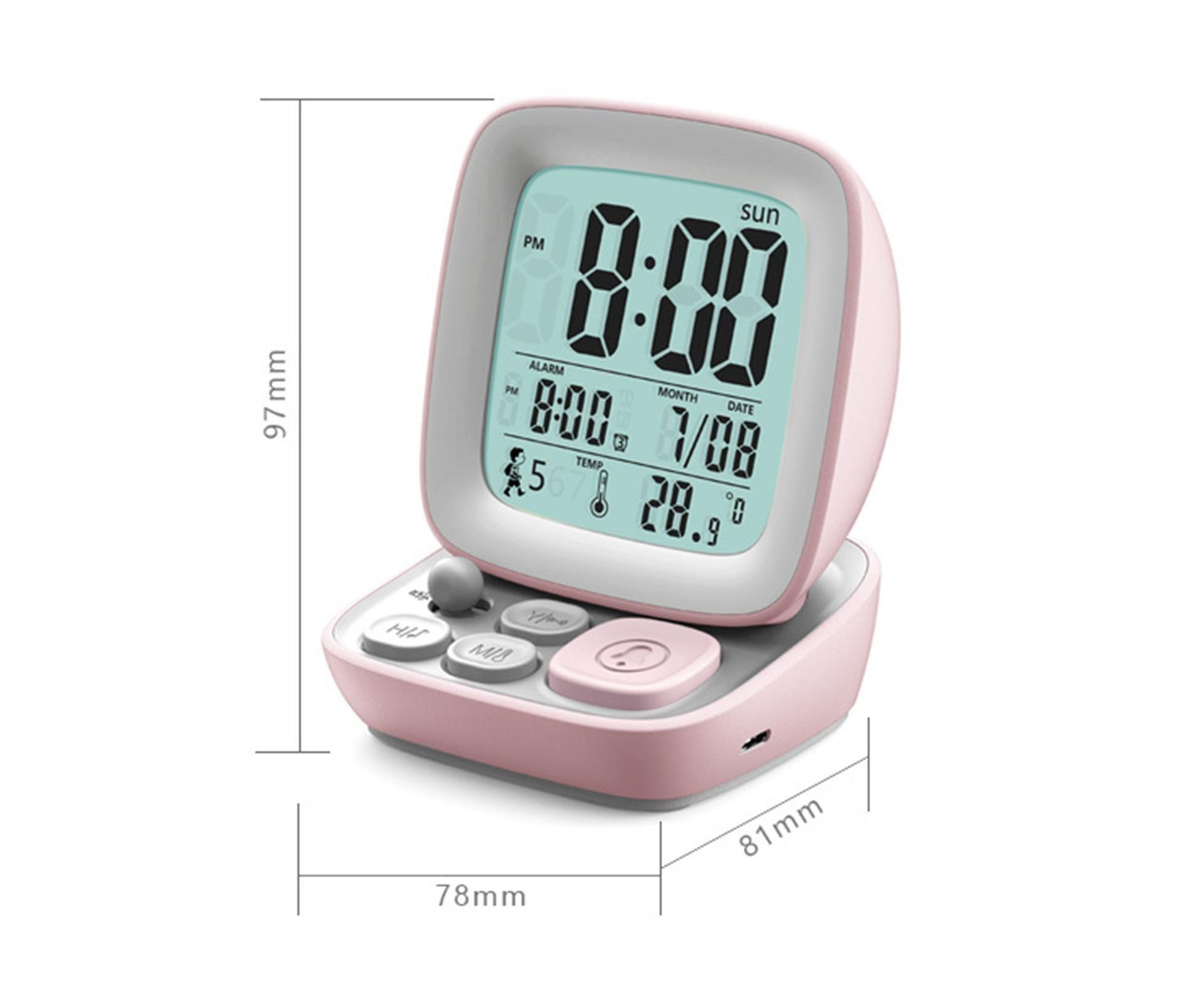 500mAh Alarm Clock Mute Battery Operated ABS Snooze Chargeable Digital Clock for babies - Pink - Image 2