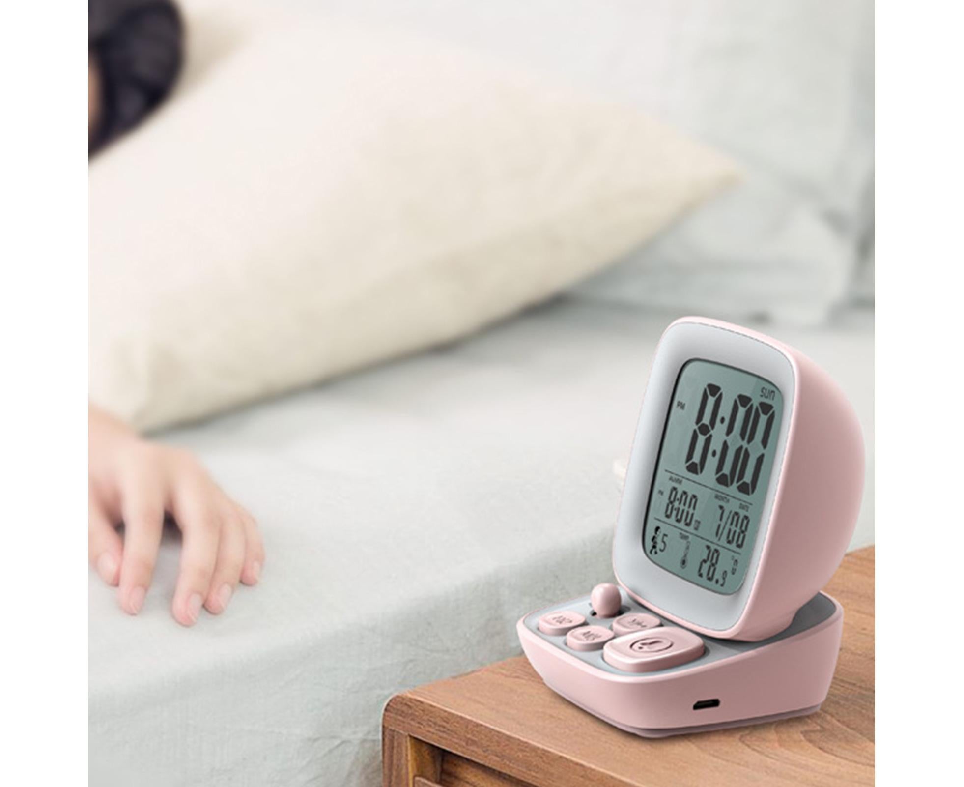 500mAh Alarm Clock Mute Battery Operated ABS Snooze Chargeable Digital Clock for babies - Pink - Image 3