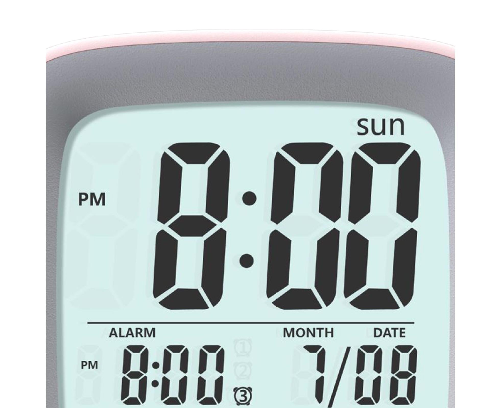 500mAh Alarm Clock Mute Battery Operated ABS Snooze Chargeable Digital Clock for babies - Pink - Image 5