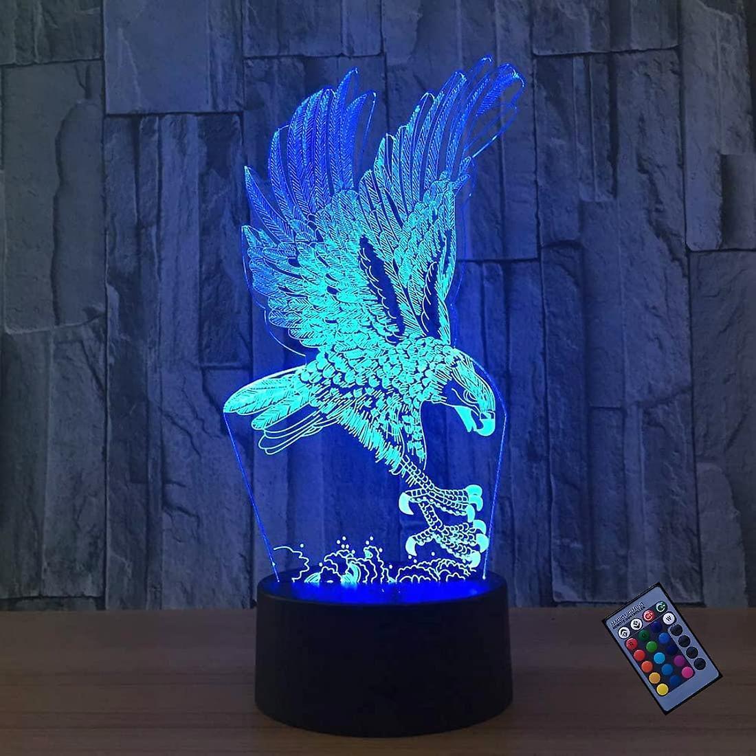 Optical Illusion 3D Eagle Night Light 16 Colors Changing Remote Control USB Touch Switch Gift - Image 1