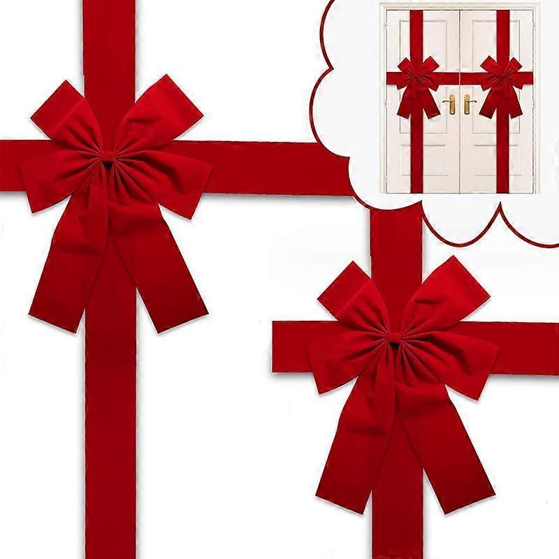 2pcs Christmas Cabinet Big Bows Large Door Lace Christmas Tree Bow Ribbon Red and Green Bow Holiday Decorations Christmas Front Door Party Supplies - Image 1