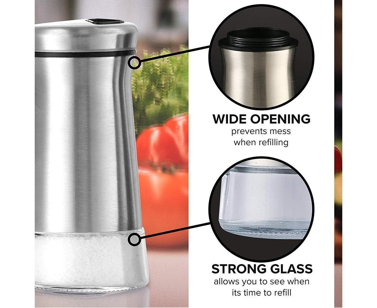Salt Spice Shaker Dispenser Adjustable Pour Holes Stainless Steel Pepper Box Can-Silver - Image 4
