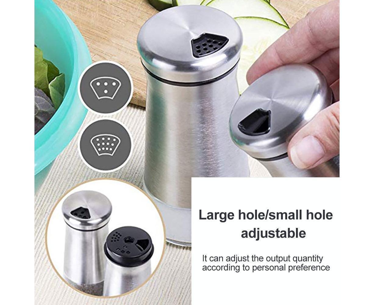 Salt Spice Shaker Dispenser Adjustable Pour Holes Stainless Steel Pepper Box Can-Silver - Image 5