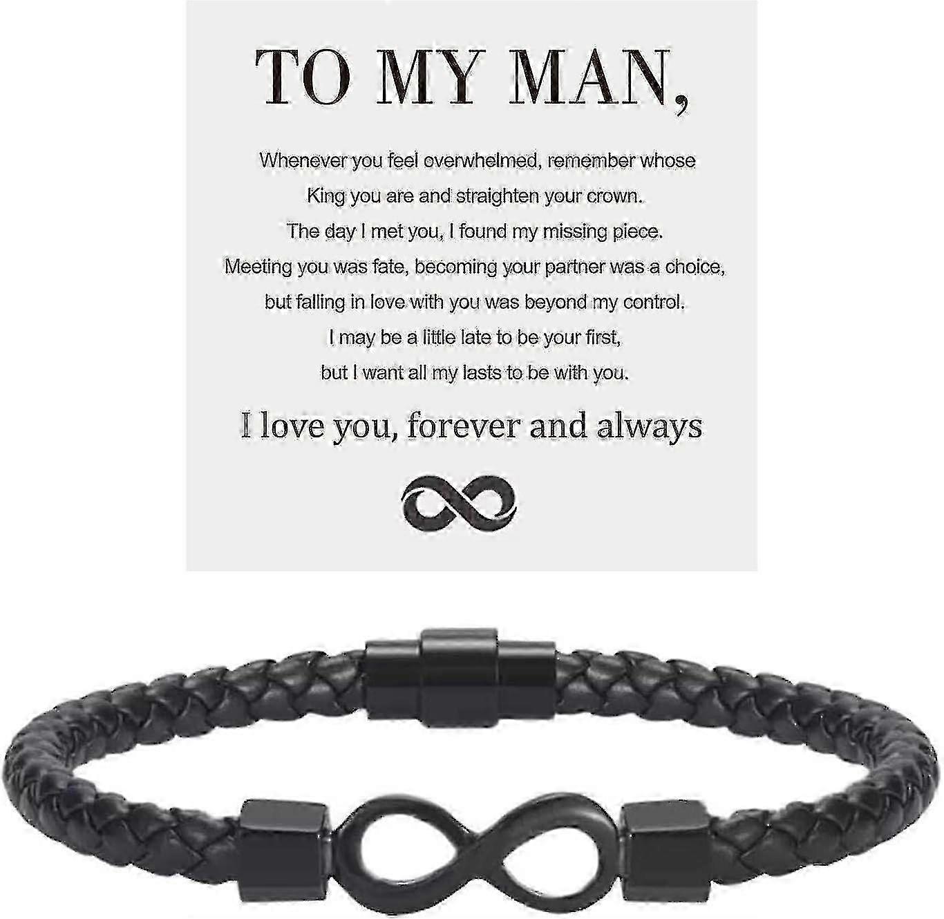 To My Man, Infinity Leather Bracelet Husband Gifts From Wife I Love You Forever And Always Bracelet Boyfriend Anniversary Birthday Christmas Fathers G - Image 1