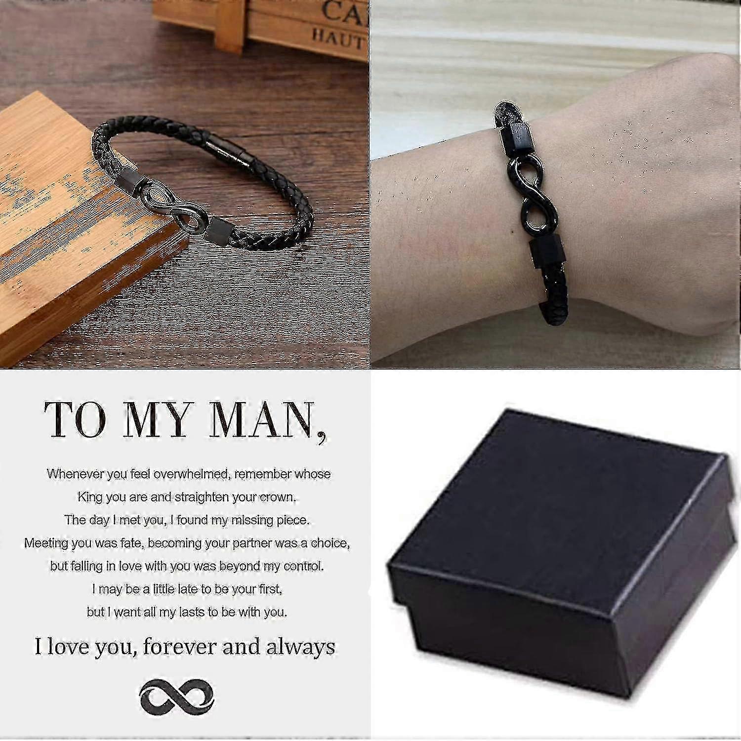 To My Man, Infinity Leather Bracelet Husband Gifts From Wife I Love You Forever And Always Bracelet Boyfriend Anniversary Birthday Christmas Fathers G - Image 4