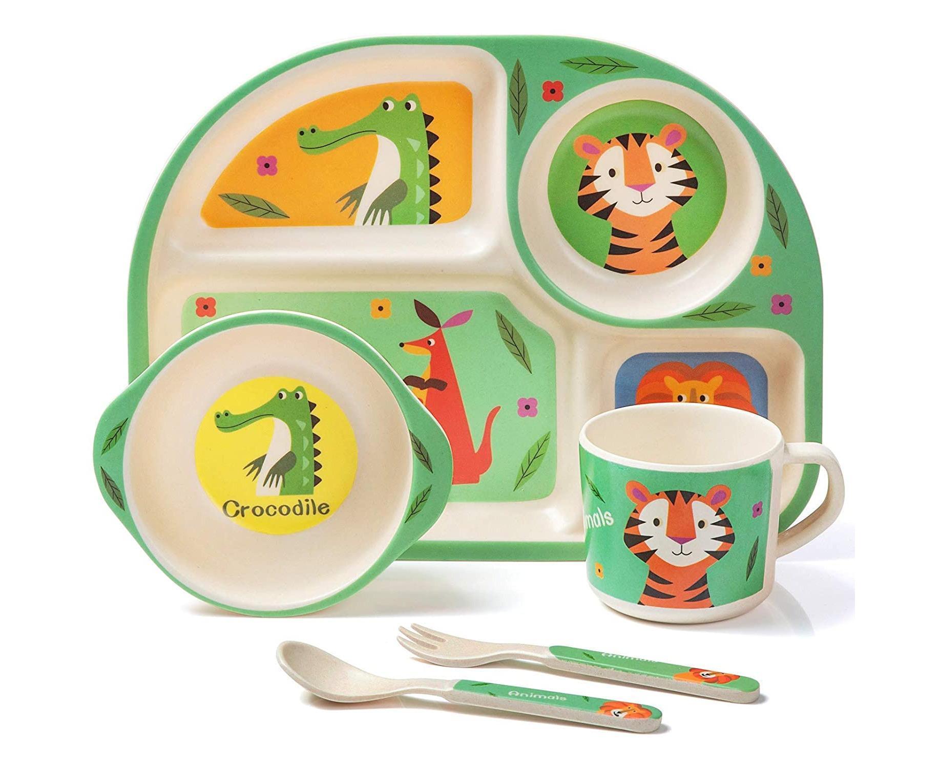 Bamboo Babies tableware set, 5-piece tableware set plate, bowl, spoon, fork, cup, recycled natural material bpa free - Image 1