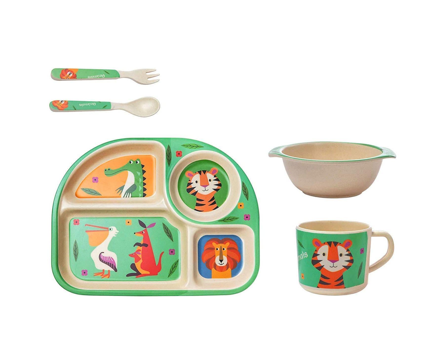 Bamboo Babies tableware set, 5-piece tableware set plate, bowl, spoon, fork, cup, recycled natural material bpa free - Image 2