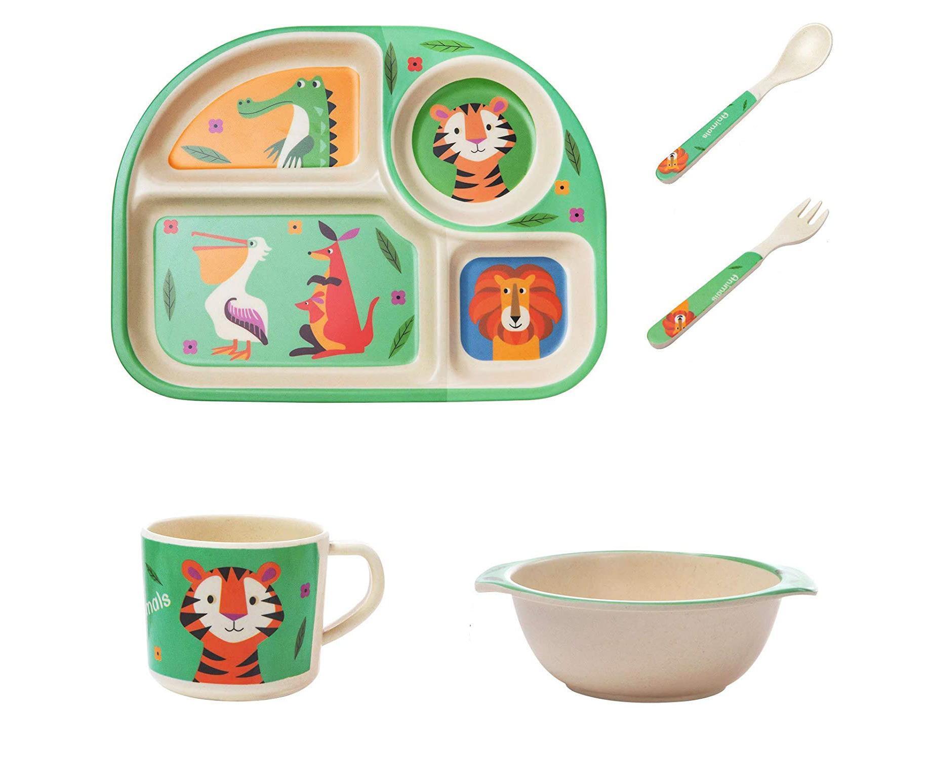 Bamboo Babies tableware set, 5-piece tableware set plate, bowl, spoon, fork, cup, recycled natural material bpa free - Image 3