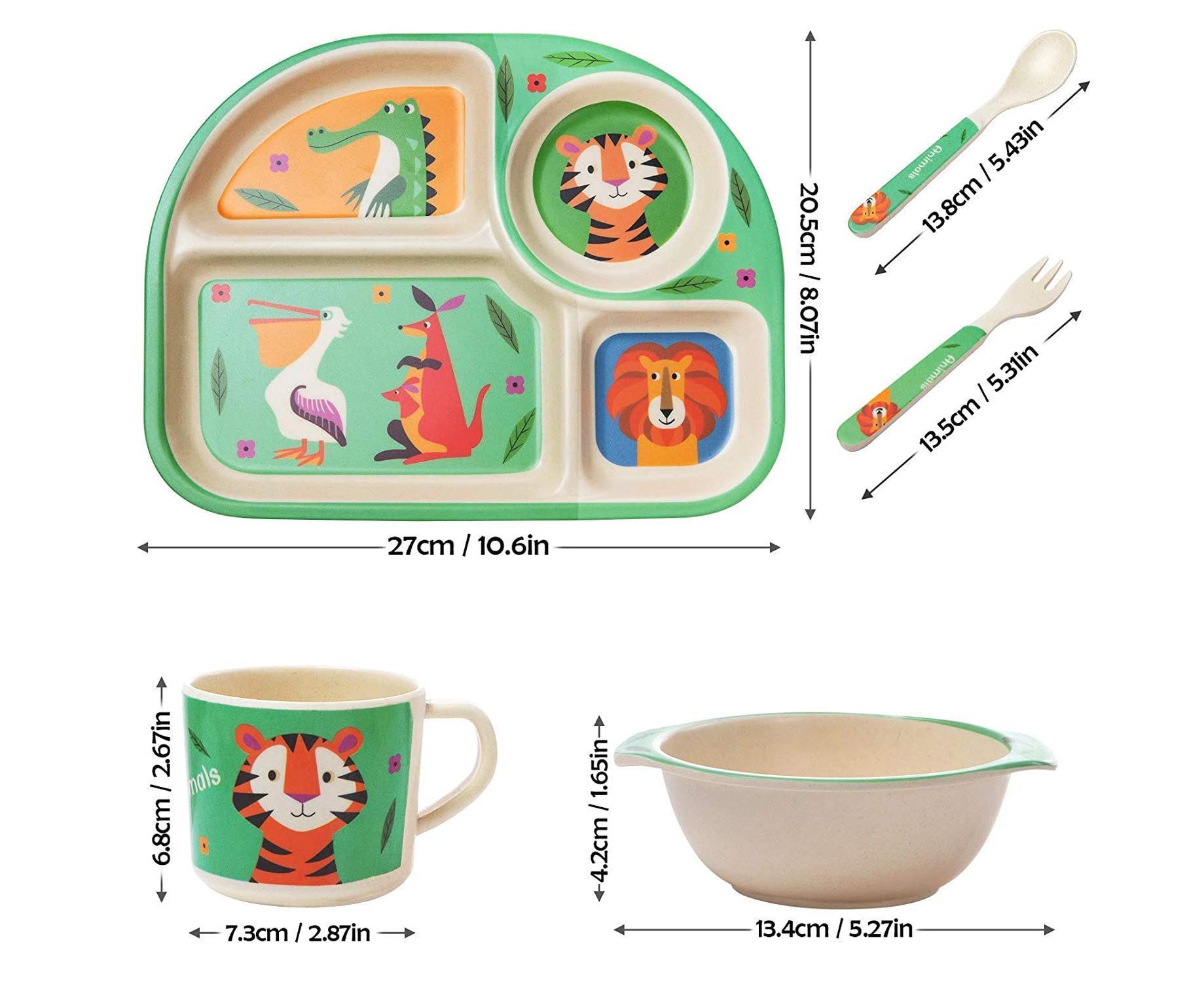 Bamboo Babies tableware set, 5-piece tableware set plate, bowl, spoon, fork, cup, recycled natural material bpa free - Image 4