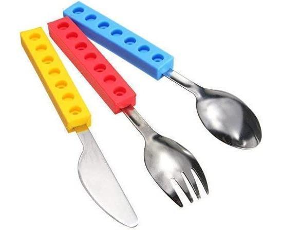Set of 3 Interlocking Block Babies Silverware - Babies Fork and Spoon Set with Babies Knife for Babies - Non-BPA Babies Cutlery and Babies secure Stainless Ste - Image 2
