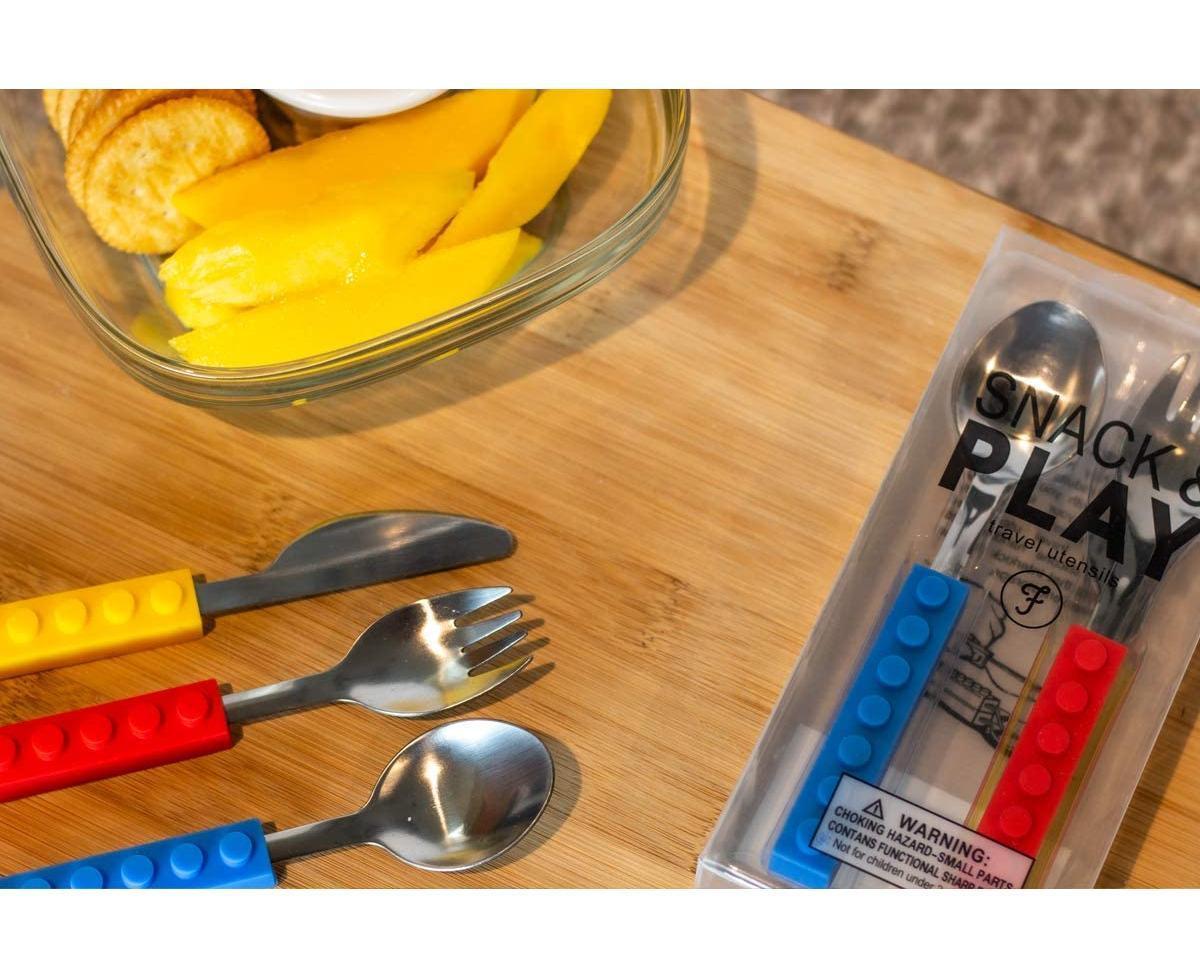 Set of 3 Interlocking Block Babies Silverware - Babies Fork and Spoon Set with Babies Knife for Babies - Non-BPA Babies Cutlery and Babies secure Stainless Ste - Image 3