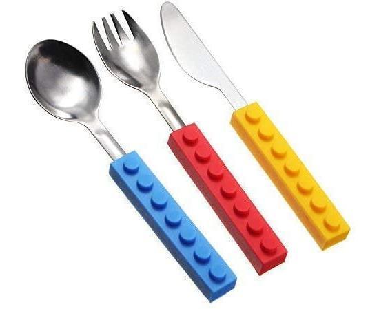 Set of 3 Interlocking Block Babies Silverware - Babies Fork and Spoon Set with Babies Knife for Babies - Non-BPA Babies Cutlery and Babies secure Stainless Ste - Image 4