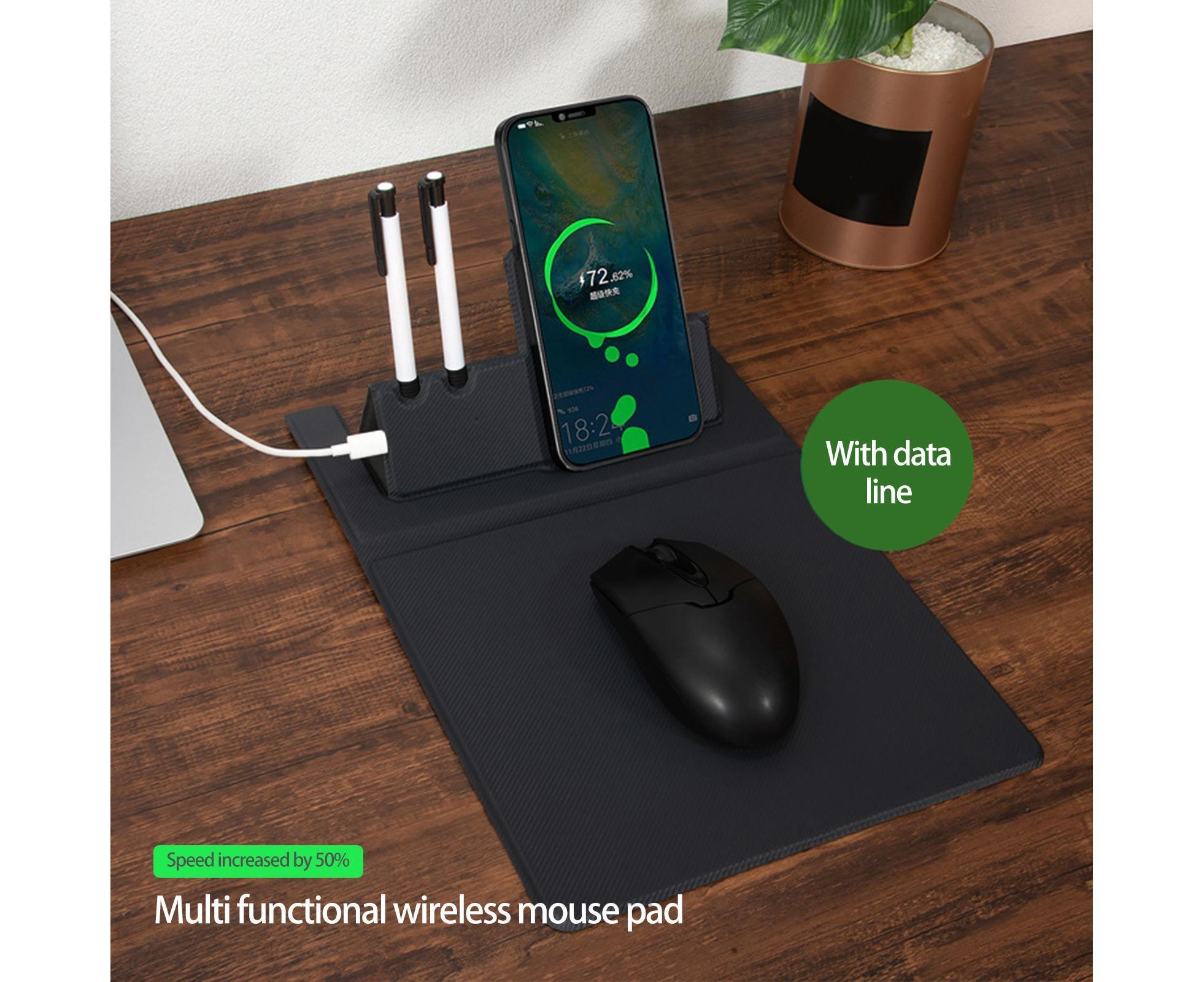 1 Set Wireless Charger Pad 15 W Delicate Texture Pen Storage Fast Induction with Mouse Pad QI Standard Folding Multifunctional Wireless Charger - Black - Image 3