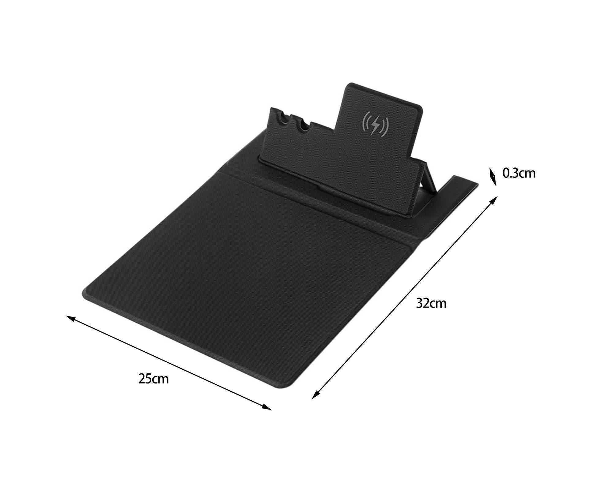 1 Set Wireless Charger Pad 15 W Delicate Texture Pen Storage Fast Induction with Mouse Pad QI Standard Folding Multifunctional Wireless Charger - Black - Image 4
