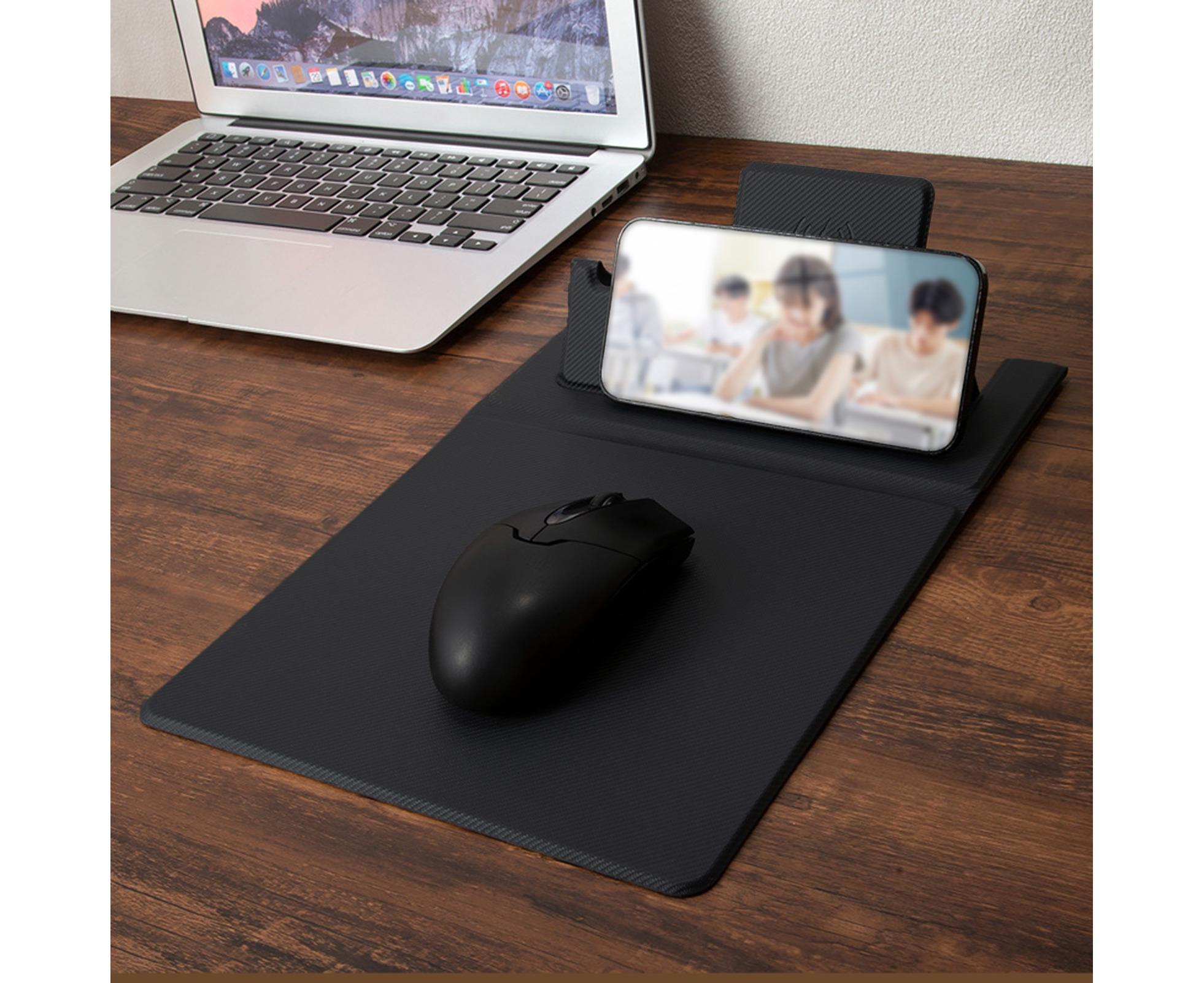 1 Set Wireless Charger Pad 15 W Delicate Texture Pen Storage Fast Induction with Mouse Pad QI Standard Folding Multifunctional Wireless Charger - Black - Image 5