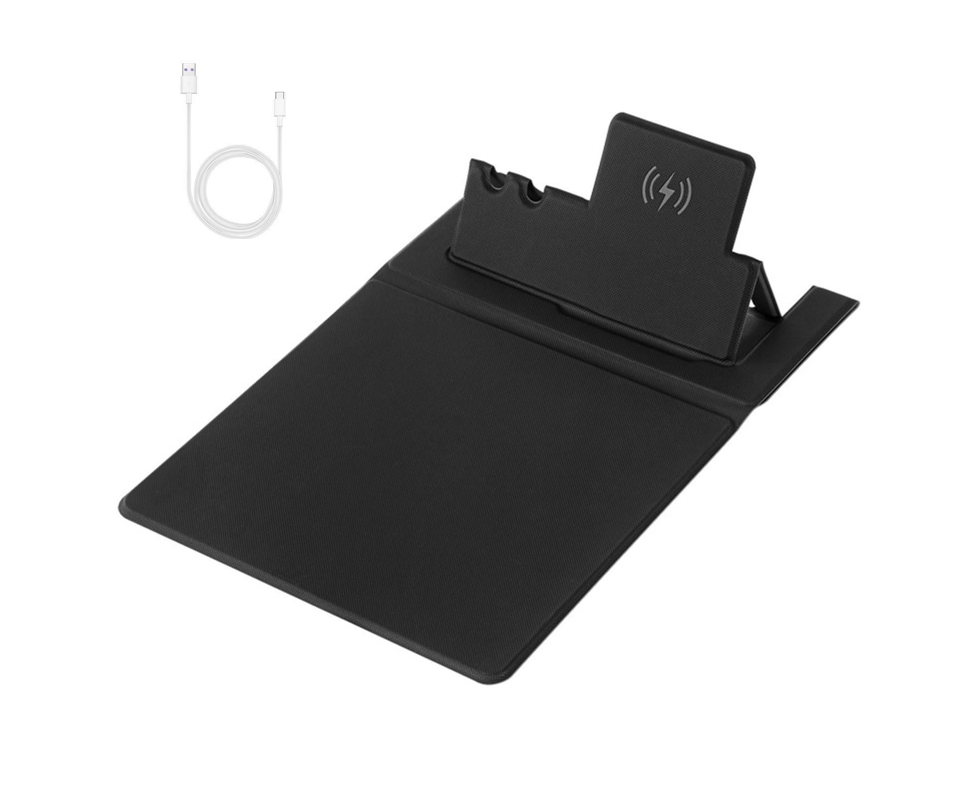1 Set Wireless Charger Pad 15 W Delicate Texture Pen Storage Fast Induction with Mouse Pad QI Standard Folding Multifunctional Wireless Charger - Black - Image 7