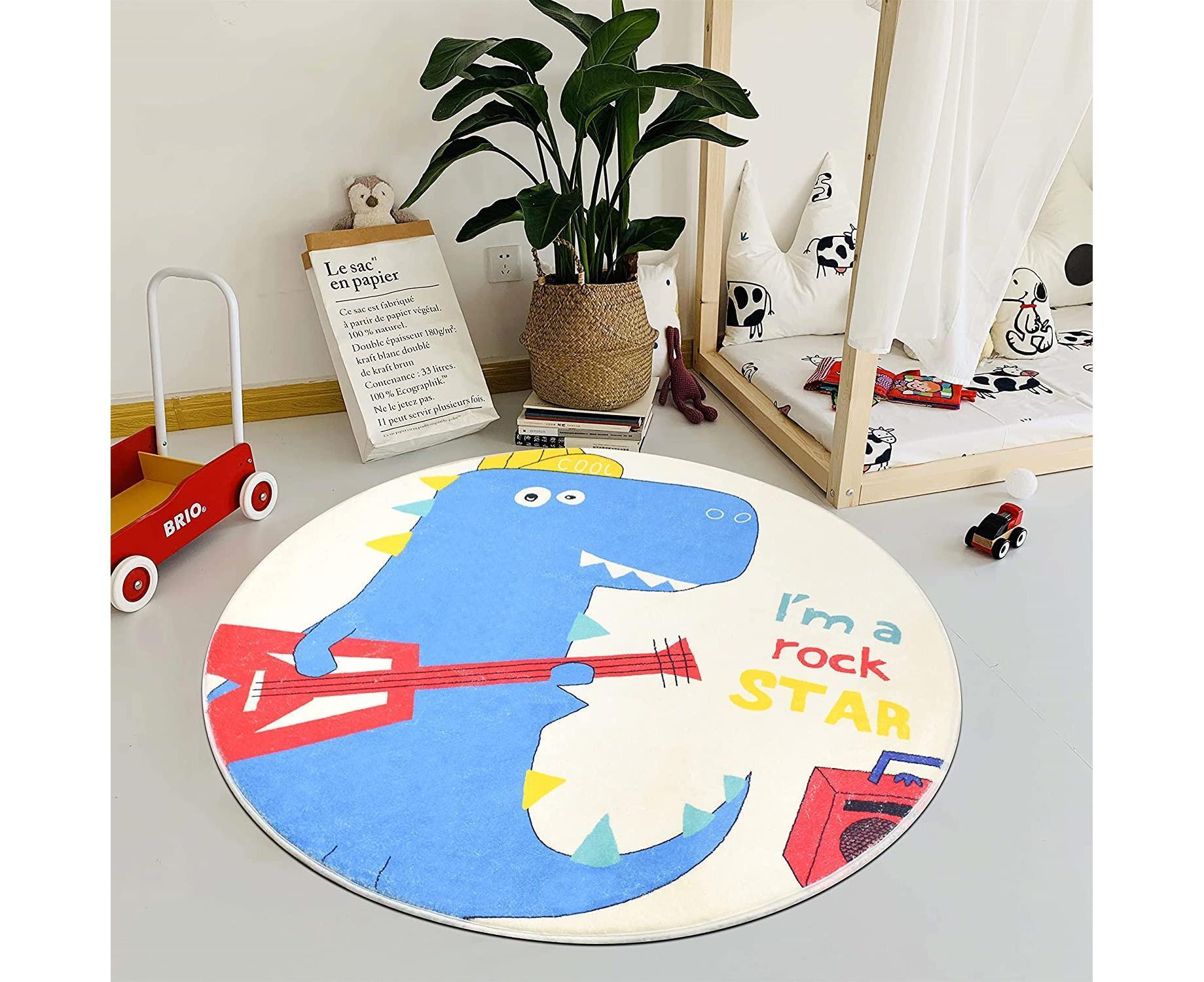 Babies Room Carpet 91cm Round Dinosaur Carpet Cute Bedroom Rug Boys Room Decor Non Slip Babies Rug Babies Play Mat - Image 3