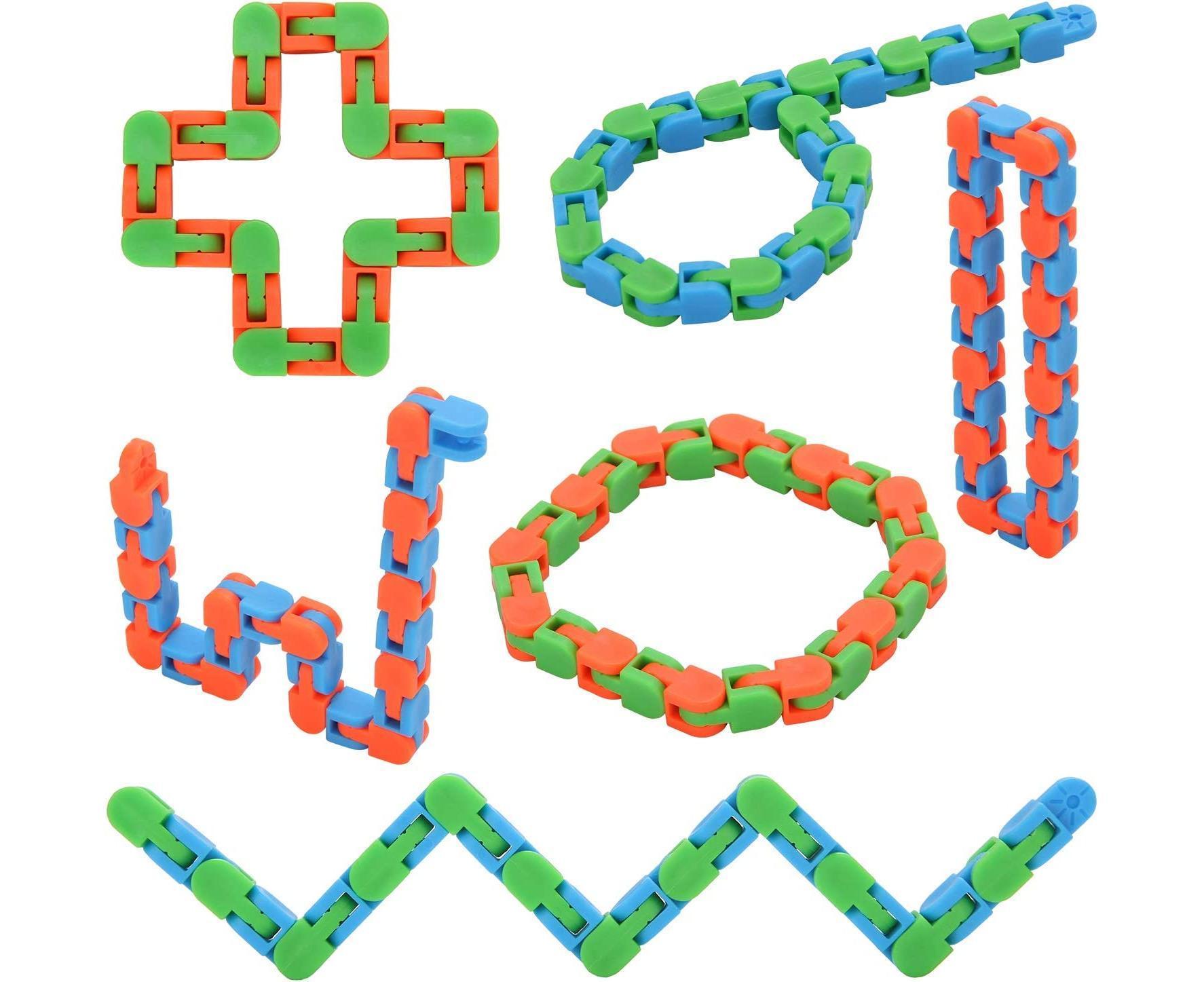 6 Pack 24 Links Wacky Tracks Snap and Click Fidget Toys, Finger Sensory Toys, Snake Puzzles - Image 1