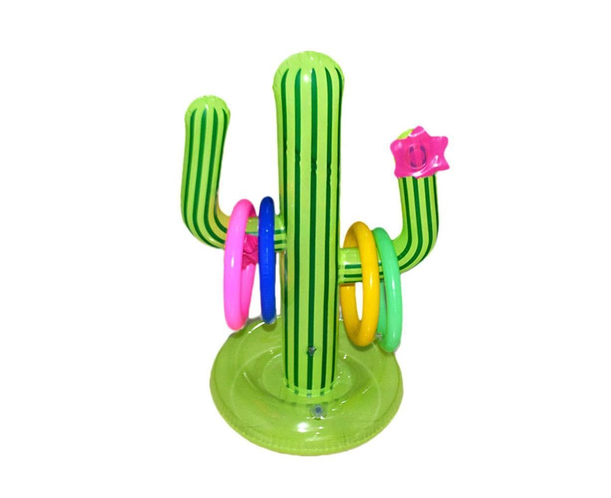 Inflatable Cactus Ring Toss Game Set Target Toss Floating Swimming Ring Toss Includes Inflatable Cactus, 4 Color Rings - Image 1